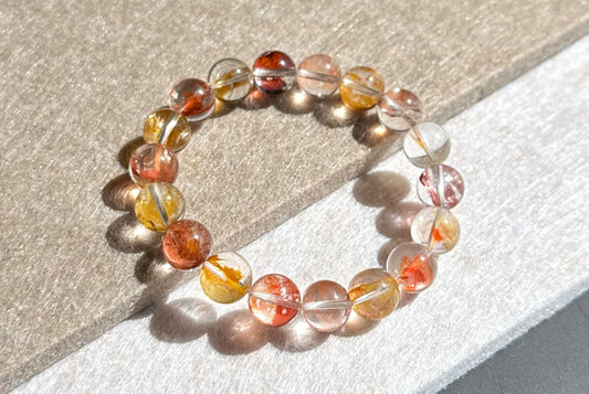 11.5mm+, Certified Natural Rare Koi Hematoid Quartz Crystal Beads Bracelet, Natural Hematoid Crystal Bracelet, 天然稀有锦鲤胶花水晶手串
