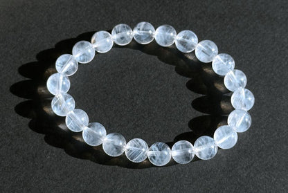 8.5mm+, Certified Top Grade Blue Needle Quartz Bracelet, Angel wing High Clarity Blue Needle Bracelet, 近无棉全净体收藏级显针级蓝针水晶手串