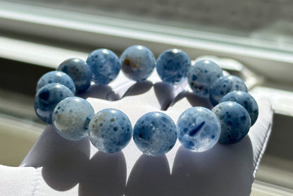 14mm+, Certified Collection Grade Natural Blue Rabbit Hair Quartz Bracelet, Blue Rabbit Hair Rutile Quartz Bracelet, 天然收藏级蓝兔毛团子手串
