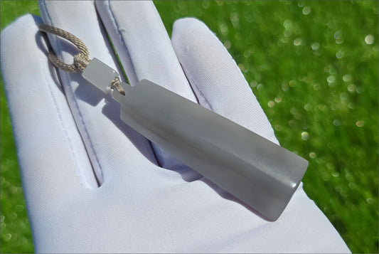 Certified Natural Smoky Gray Nephrite Jade Carved Triangle-Bar Pendant, 天然烟灰和田玉吊坠