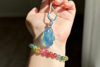Certified Natural Blue Aquamarine Hand Carved Cabbage (Bok choy) Pendant, Aquamarine  Pendant, 天然海蓝宝手工雕刻白菜吊坠
