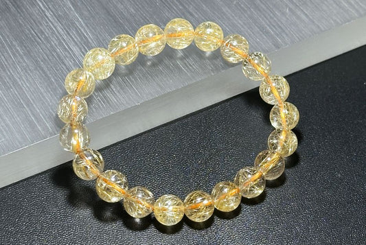 9mm+, Certified High Grade Natural gold rutilated quartz bracelet, Genuine Gold Rutilated Quartz, Rutilated Quartz bracelet, 天然白水体金发晶手串