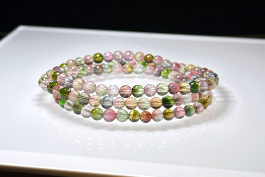 Certified Dainty High Grade Natural Watermelon Tourmaline three wraps Bracelet, High Clarity Tourmaline Beads Bracelet, 天然人鱼色西瓜碧玺三圈手串