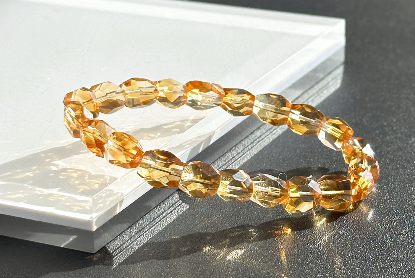 Certified Natural Hand Facted Gem Grade Deep Yellow Citrine Beads Bracelet, Untreated High Clarity Natural Citrine, 天然宝石级玻璃体暴力黄刻面黄水晶手串
