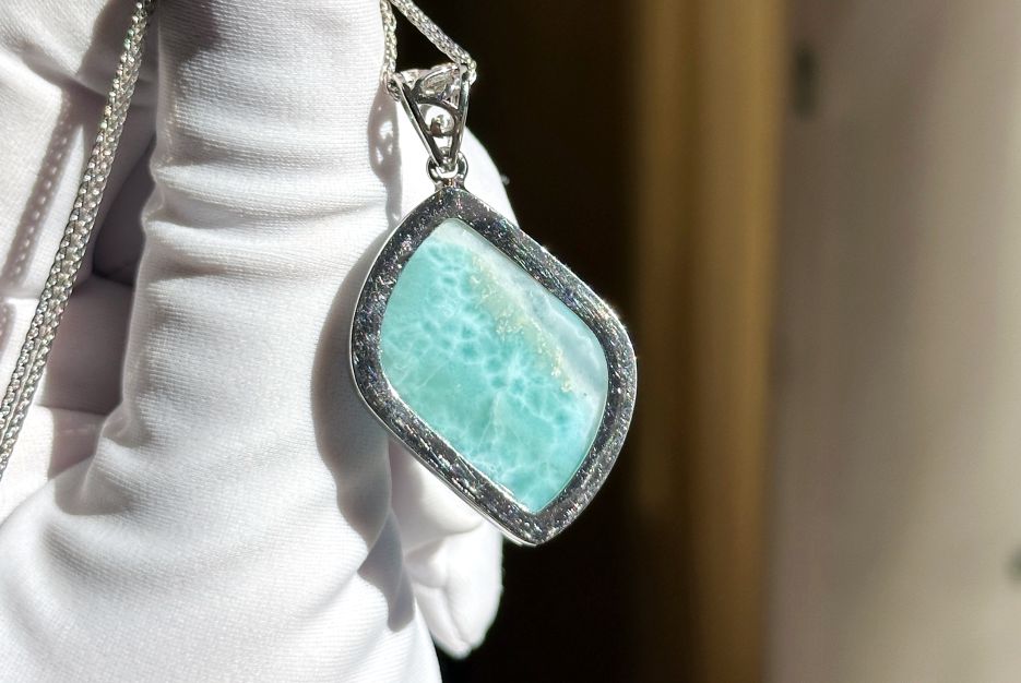 Certified Natural Dominican Blue Larimar pendant, Larimar Pendant, Silver Larimar Pendant, 海纹石纯银吊坠