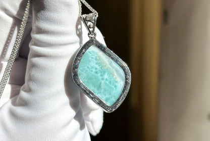 Certified Natural Dominican Blue Larimar pendant, Larimar Pendant, Silver Larimar Pendant, 海纹石纯银吊坠