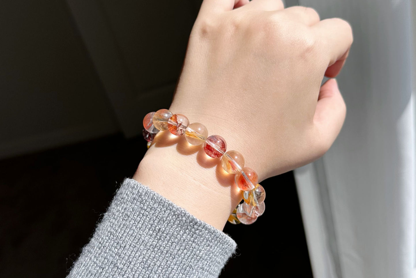 11.5mm+, Certified Natural Rare Koi Hematoid Quartz Crystal Beads Bracelet, Natural Hematoid Crystal Bracelet, 天然稀有锦鲤胶花水晶手串