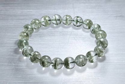 9.5mm, Certified High Grade Natural Undyed Green Phantom Quartz Bracelet, High Clarity Green Phantom Bracelet, 鬼佬财神天然绿幽灵手串