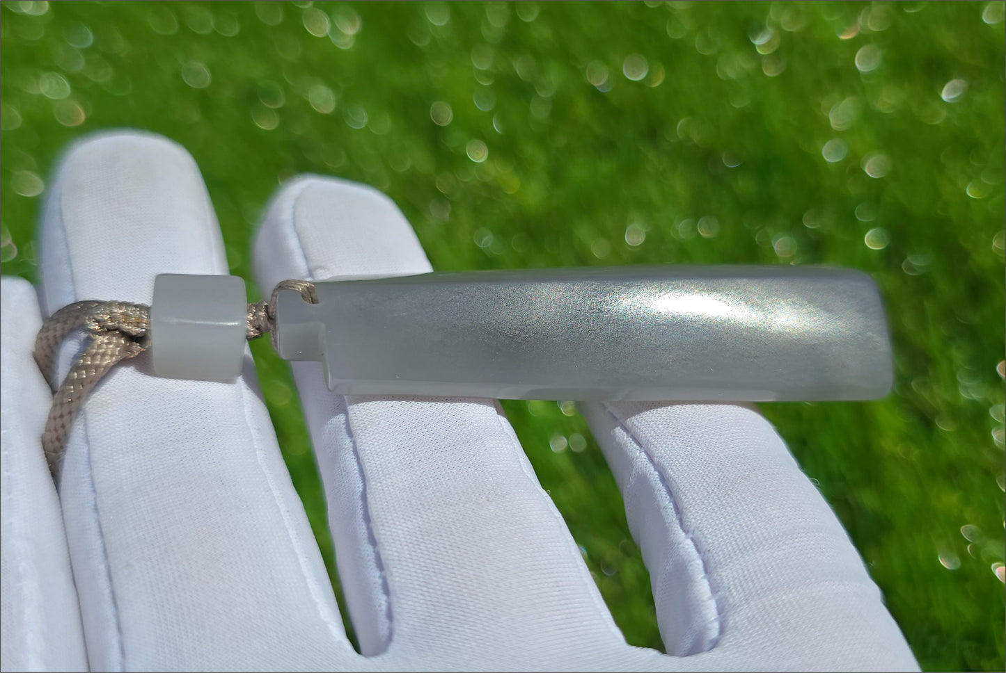 Certified Natural Smoky Gray Nephrite Jade Carved Triangle-Bar Pendant, 天然烟灰和田玉吊坠