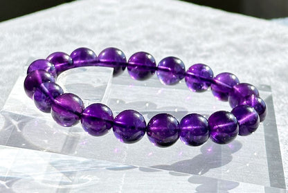 11mm, Certified Natural Unheated Uruguay Amethyst Beads Bracelet, Deep Purple Untreated Amethyst Bracelet, 收藏级天然无烤乌拉圭紫水晶手串