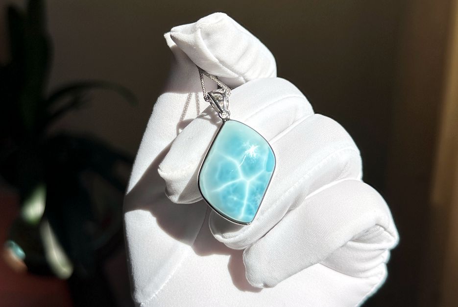 Certified Natural Dominican Blue Larimar pendant, Larimar Pendant, Silver Larimar Pendant, 海纹石纯银吊坠