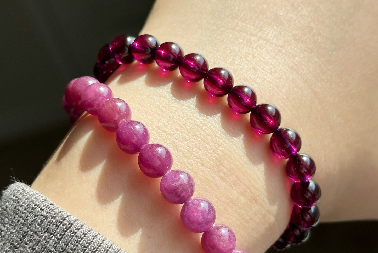 7mm+, Certified Top Grade Natural Brazil Purple Garnet Bracelet, Purple Garnet bracelet, 天然收藏集玻璃体巴西紫牙乌石榴手串