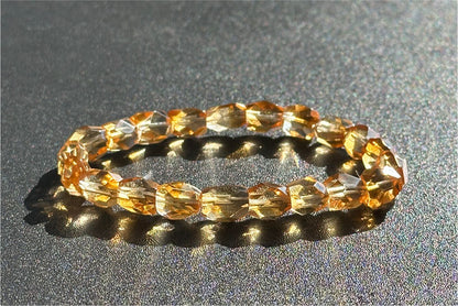 Certified Natural Hand Facted Gem Grade Deep Yellow Citrine Beads Bracelet, Untreated High Clarity Natural Citrine, 天然宝石级玻璃体暴力黄刻面黄水晶手串