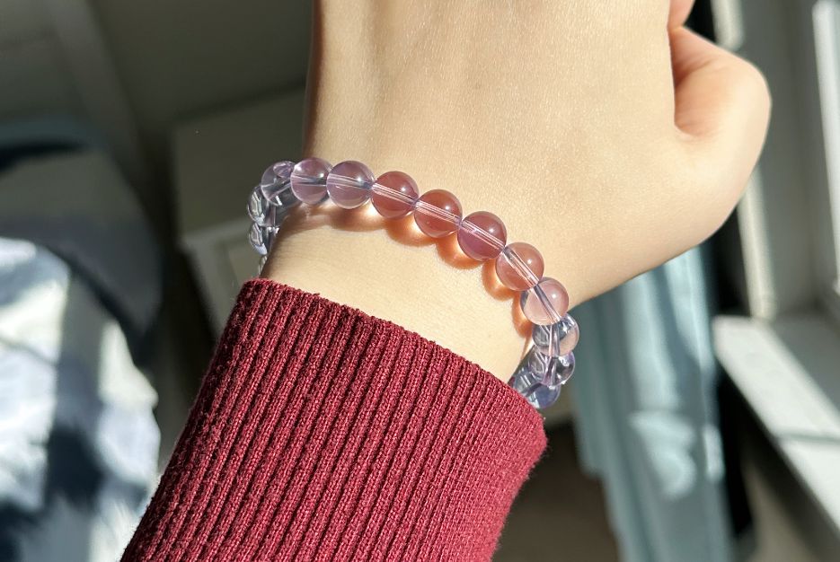 9.5mm+, Certified Top Grade Natural Lavender Moon Quartz Bracelet, Natural Lavender Quartz Bracelet, 高品级玻璃体薰衣草紫玉晶手串