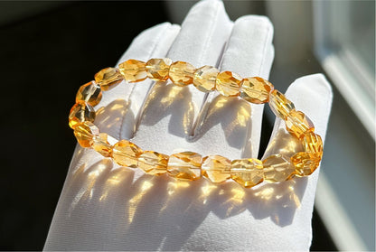 Certified Natural Hand Facted Gem Grade Deep Yellow Citrine Beads Bracelet, Untreated High Clarity Natural Citrine, 天然宝石级玻璃体暴力黄刻面黄水晶手串