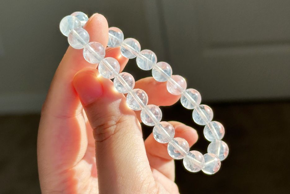 8.5mm+, Certified Top Grade Blue Needle Quartz Bracelet, Angel wing High Clarity Blue Needle Bracelet, 近无棉全净体收藏级显针级蓝针水晶手串