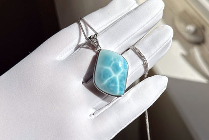 Certified Natural Dominican Blue Larimar pendant, Larimar Pendant, Silver Larimar Pendant, 海纹石纯银吊坠