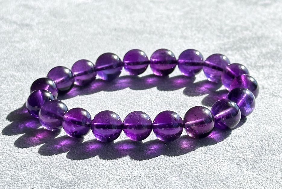 11mm, Certified Natural Unheated Uruguay Amethyst Beads Bracelet, Deep Purple Untreated Amethyst Bracelet, 收藏级天然无烤乌拉圭紫水晶手串