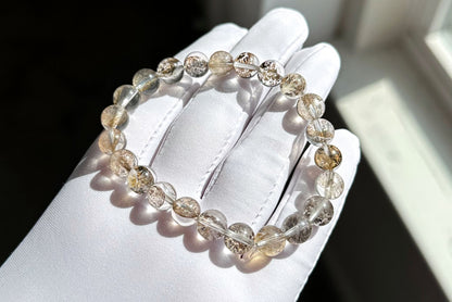 8mm+, Certified Natural Cypress Tree Scenic Pyrolusite and Hematoid in Quartz bracelet, ”Small Money Tree“,天然玻璃体发财树/小树胶花/軟錳礦膠花水晶手串