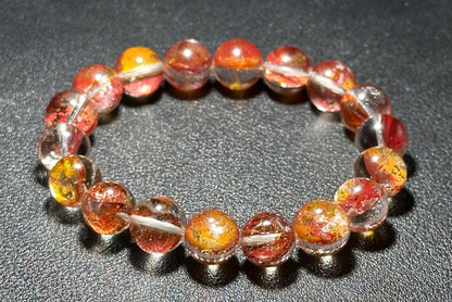 11mm, Certified Natural Collection Grade Rare Koi Hematoid Quartz Crystal Bracelet, Natural Hematoid Crystal Bracelet, 天然稀有稀有麒麟锦鲤胶花水晶手串