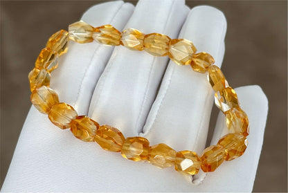 Certified Natural Hand Facted Gem Grade Deep Yellow Citrine Beads Bracelet, Untreated High Clarity Natural Citrine, 天然宝石级玻璃体暴力黄刻面黄水晶手串