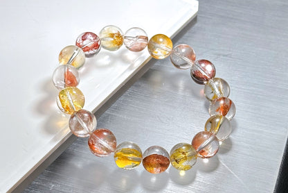 11.5mm+, Certified Natural Rare Koi Hematoid Quartz Crystal Beads Bracelet, Natural Hematoid Crystal Bracelet, 天然稀有锦鲤胶花水晶手串