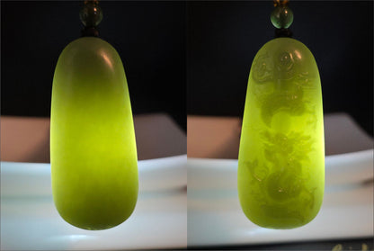 Certified Natural Qiemo Blue Nephrite Jade Carved Dragon Pillar Pendant, 天然且末蓝龙盘柱吊坠