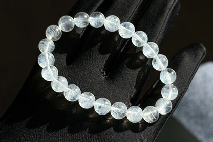 8.5mm+, Certified Top Grade Blue Needle Quartz Bracelet, Angel wing High Clarity Blue Needle Bracelet, 近无棉全净体收藏级显针级蓝针水晶手串