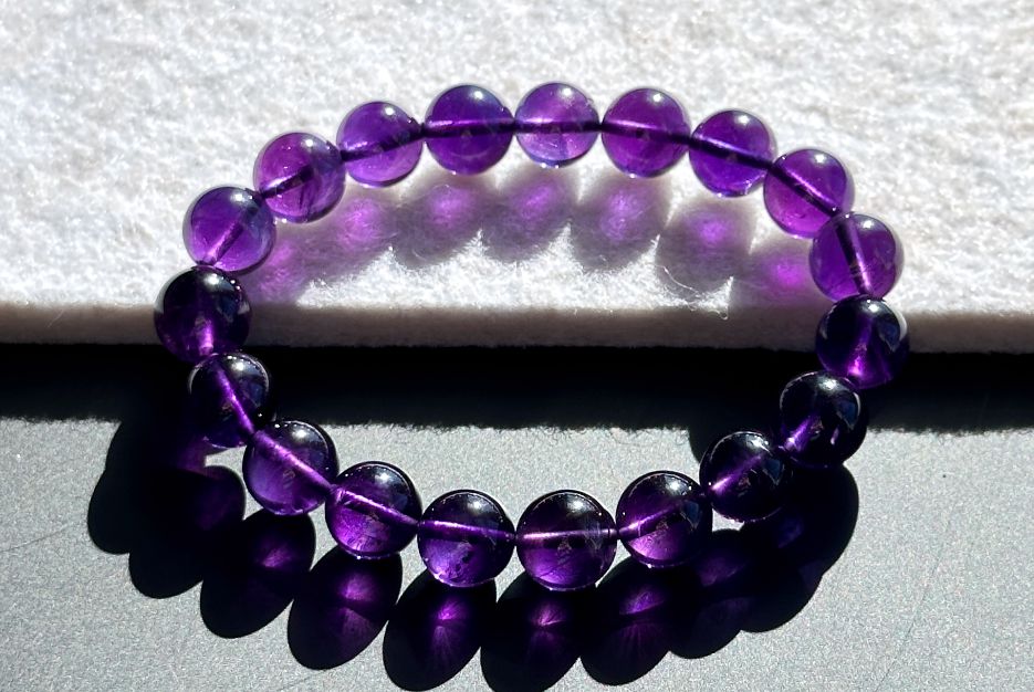 11mm, Certified Natural Unheated Uruguay Amethyst Beads Bracelet, Deep Purple Untreated Amethyst Bracelet, 收藏级天然无烤乌拉圭紫水晶手串