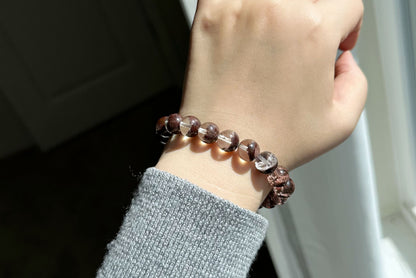 10.5mm,+ Certified High Grade Natural Red Phantom Quartz Bracelet, Treasure Bowl Red Phantom Quartz Bracelet, 天然聚宝盆红幽灵水晶手串