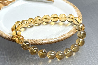 8.7mm+, Certified Natural Collector's Gem Grade Deep Yellow Citrine Beads Bracelet, Untreated High Clarity Natural Citrine, 天然宝石级玻璃体暴力黄黄水晶手串