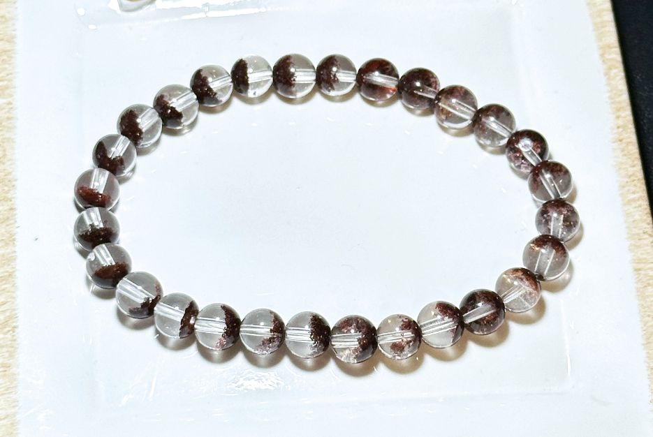 6.5mm,+ Certified High Grade Natural Red Phantom Quartz Bracelet, Treasure Bowl Red Phantom Quartz Bracelet, 天然聚宝盆红幽灵水晶手串