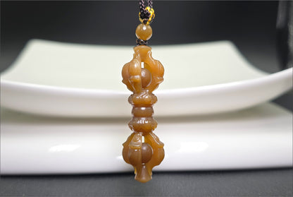 Certified Natural High Quality Sugar Brown Nephrite Jade Hand Carved Vajra Pestle Pendant, 天然且末糖玉手工雕刻降魔杵吊坠
