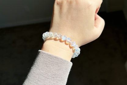 8.6mm, Certified Natural Rainbow Moonstone Bracelet, India Blue Moonstones Bracelet, Rainbow Moonstone Bracelet, 天然正经印度无酸洗蓝月光石手串