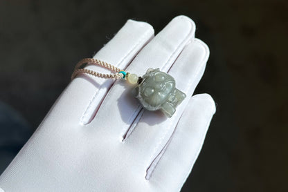 Certified Natural Smoky Purple Nephrite Jade Carved Kitten Pendant, Nephrite Jade Cat Pendant, 天然烟紫和田玉雕刻小猫吊坠