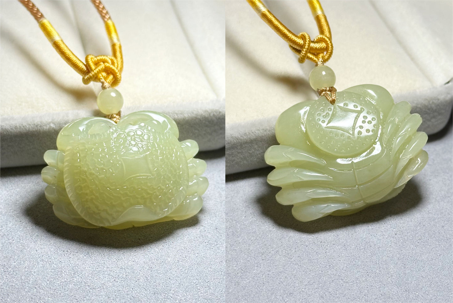 Certified Natural Ruoqiang Yellow Nephrite Jade Carved Crab Pendant, 天然若羌黄口和田玉雕刻螃蟹吊坠