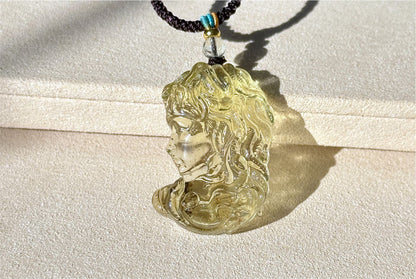 12.648 grams, Natural Top Grade High Clarity Authentic Libyan Desert Glass Tektite Carved Medusa Pendant, 天然透体利比亚陨石雕刻美杜莎吊坠
