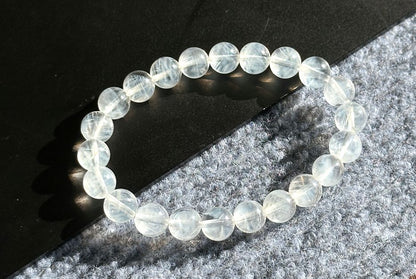 8.5mm+, Certified Top Grade Blue Needle Quartz Bracelet, Angel wing High Clarity Blue Needle Bracelet, 近无棉全净体收藏级显针级蓝针水晶手串