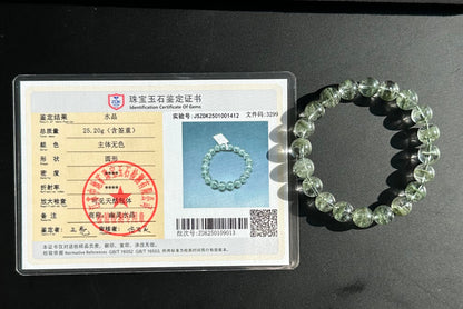 9.5mm, Certified High Grade Natural Undyed Green Phantom Quartz Bracelet, High Clarity Green Phantom Bracelet, 鬼佬财神天然绿幽灵手串