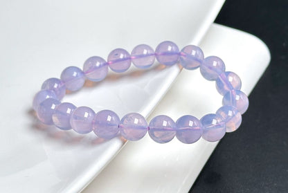9.6mm+, Certified Natural Lavender Moon Quartz Bracelet, Natural Lavender Quartz Bracelet,天然薰衣草紫玉晶手串