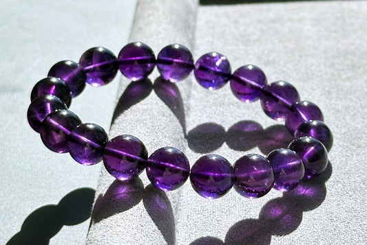 11mm, Certified Natural Unheated Uruguay Amethyst Beads Bracelet, Deep Purple Untreated Amethyst Bracelet, 收藏级天然无烤乌拉圭紫水晶手串