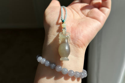 Certified Natural Hand-Carved Smoky Purple Nephrite Jade Vase Pendant, 天然烟紫和田玉手工雕刻宝瓶吊坠