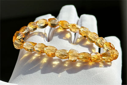 Certified Natural Hand Facted Gem Grade Deep Yellow Citrine Beads Bracelet, Untreated High Clarity Natural Citrine, 天然宝石级玻璃体暴力黄刻面黄水晶手串