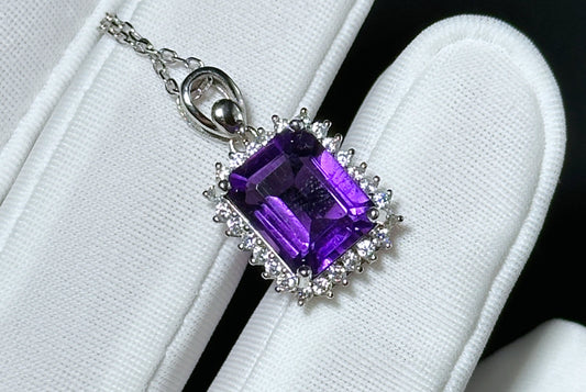 Natural Brazil Amethyst S925 Sterling Silver Pendant,Genuine Unheated Amethyst Pendant, 巴西天然紫晶纯银吊坠