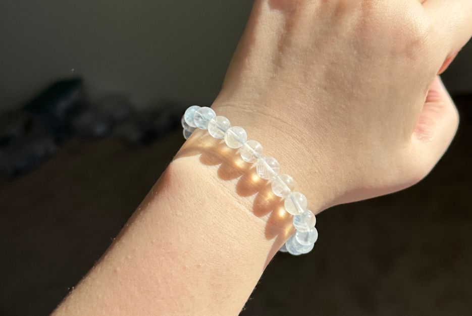 8.5mm+, Certified Top Grade Blue Needle Quartz Bracelet, Angel wing High Clarity Blue Needle Bracelet, 近无棉全净体收藏级显针级蓝针水晶手串