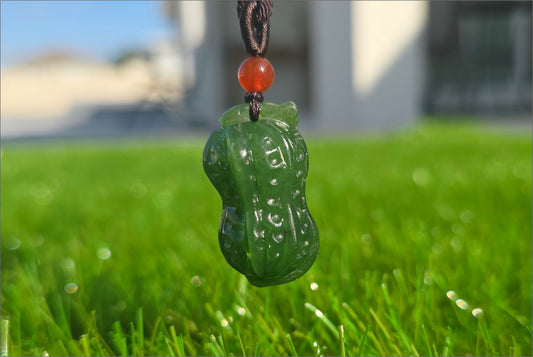 Certified Natural Siberian Spinach Green Nephrite Jade Hand Carved Peanut Pendant, 天然俄料辣菠菜绿碧玉手工雕刻花生吊坠