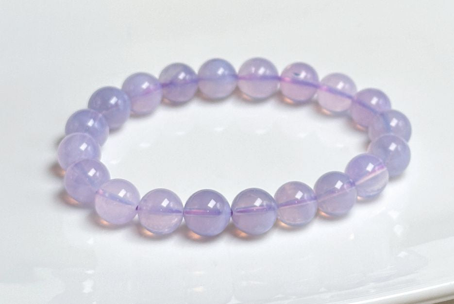 9.6mm+, Certified Natural Lavender Moon Quartz Bracelet, Natural Lavender Quartz Bracelet,天然薰衣草紫玉晶手串