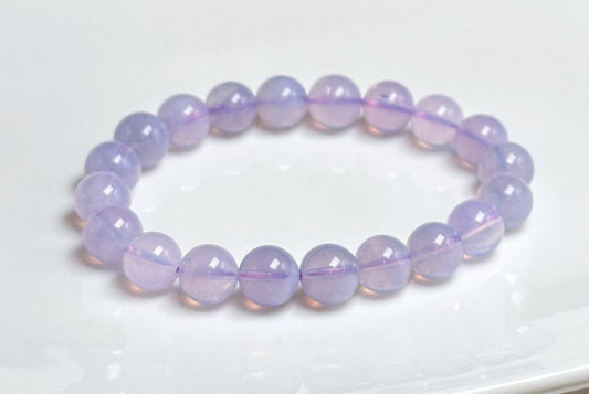 9.6mm+, Certified Natural Lavender Moon Quartz Bracelet, Natural Lavender Quartz Bracelet,天然薰衣草紫玉晶手串
