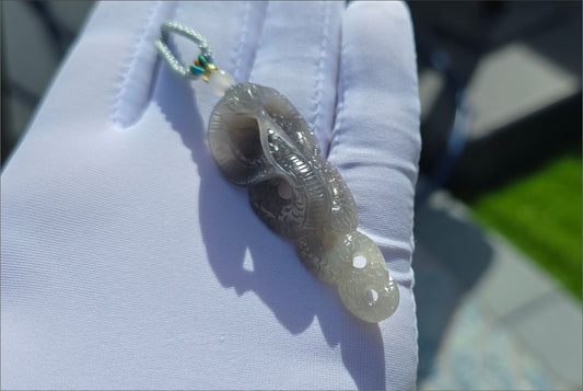 Certified Natural Smoky Purple and Lotus Pink Nephrite Jade Hand Carved Cobra Pendant, Nephrite Jade Snake Pendant, 天然烟紫藕粉双色和田玉手工雕刻蛇吊坠