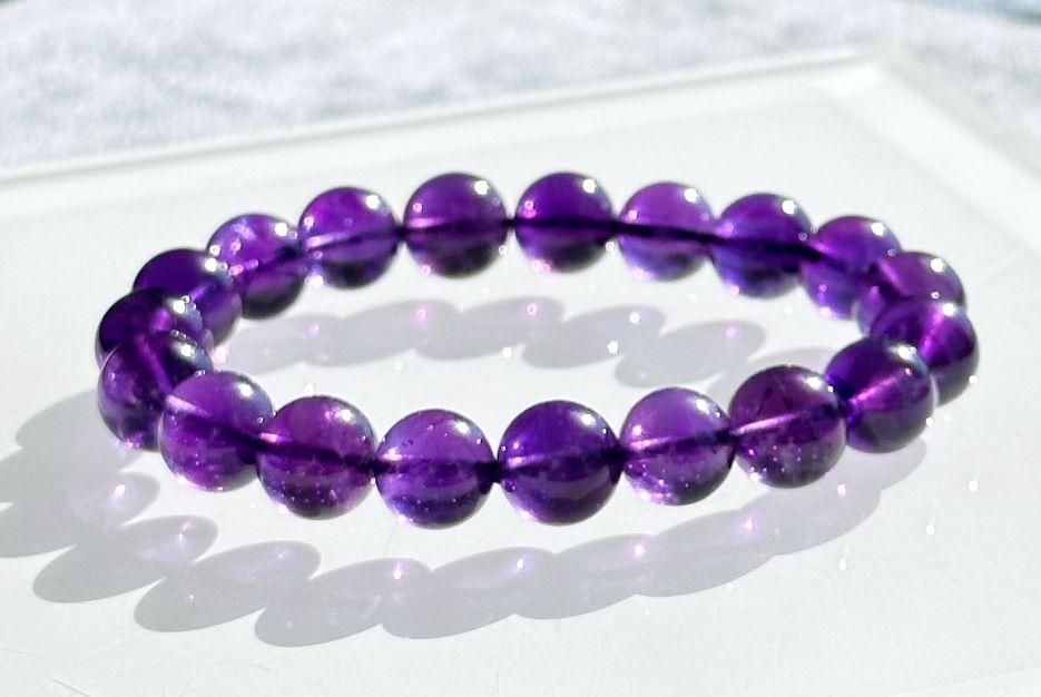 11mm, Certified Natural Unheated Uruguay Amethyst Beads Bracelet, Deep Purple Untreated Amethyst Bracelet, 收藏级天然无烤乌拉圭紫水晶手串